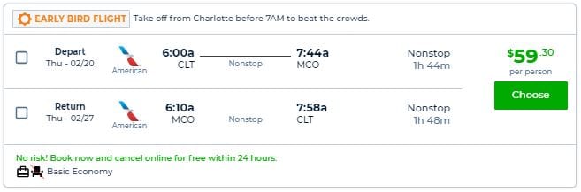 clt to mco one way