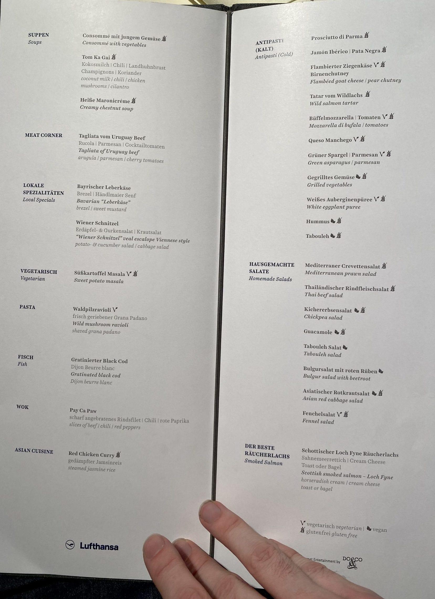 Lufthansa first class terminal menu