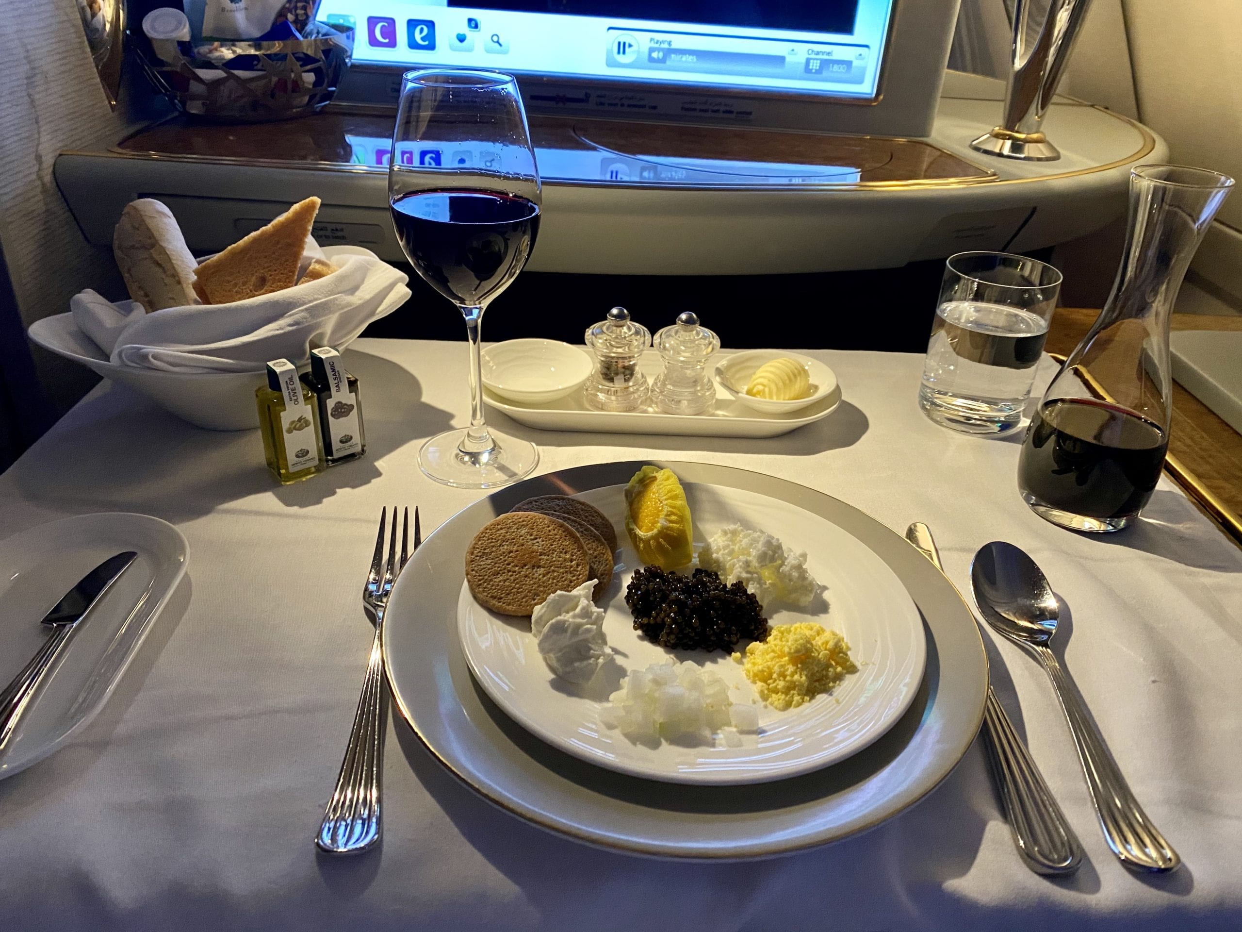 emirates caviar  Emirates First Class Gets Even More Extra: Unlimited Caviar, New Menus &#8211; Thrifty Traveler IMG 0908 scaled
