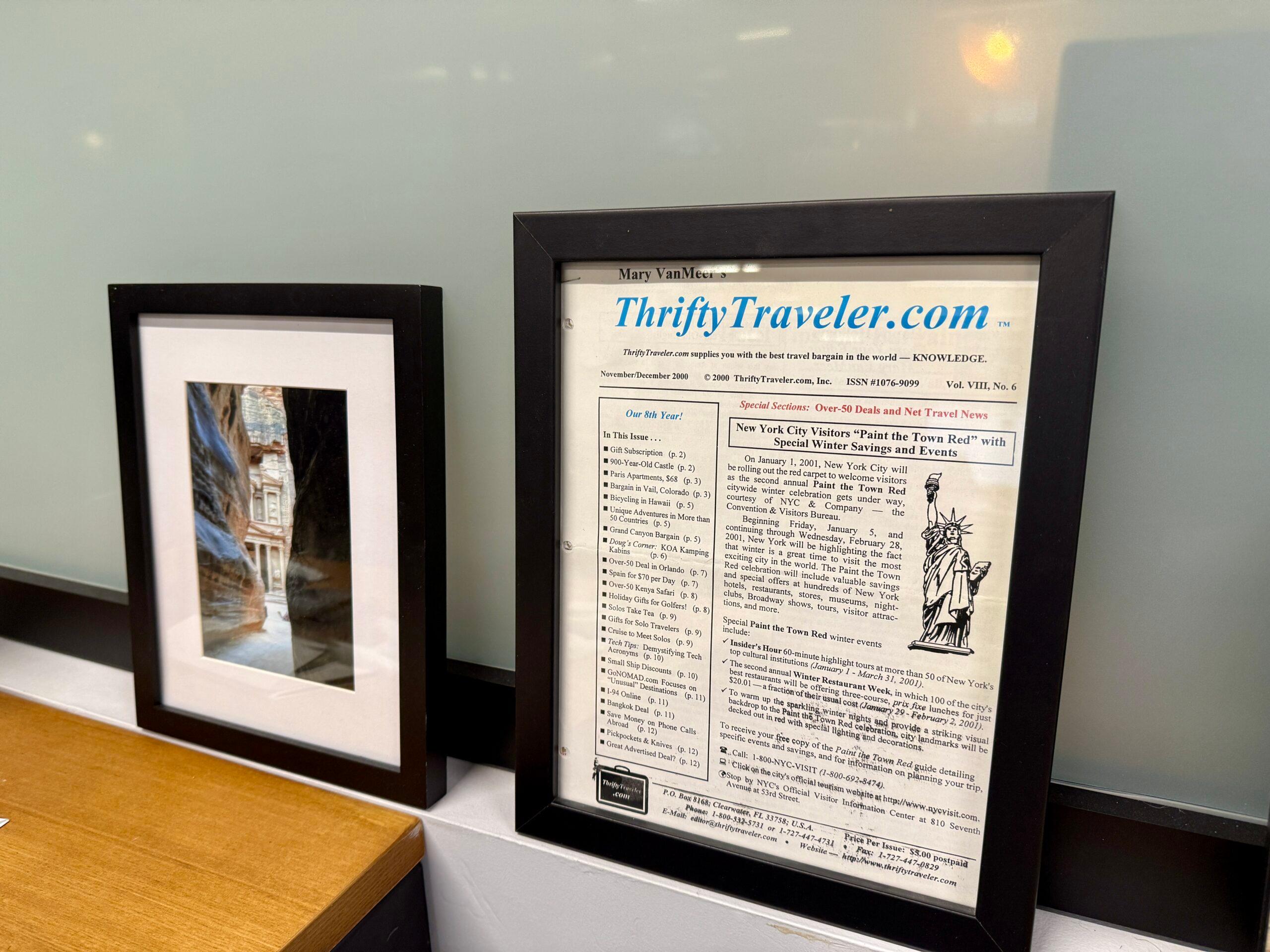 framed thrifty traveler newsletter