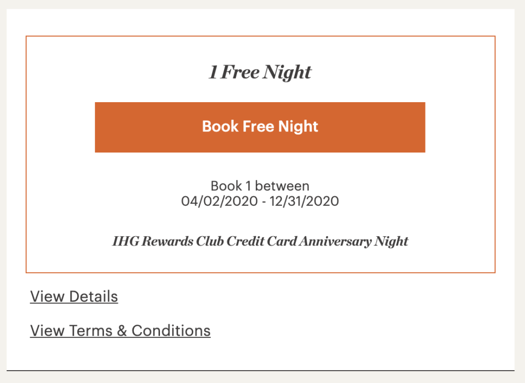 ihg free night certificate