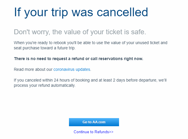 American Airlines refund warning