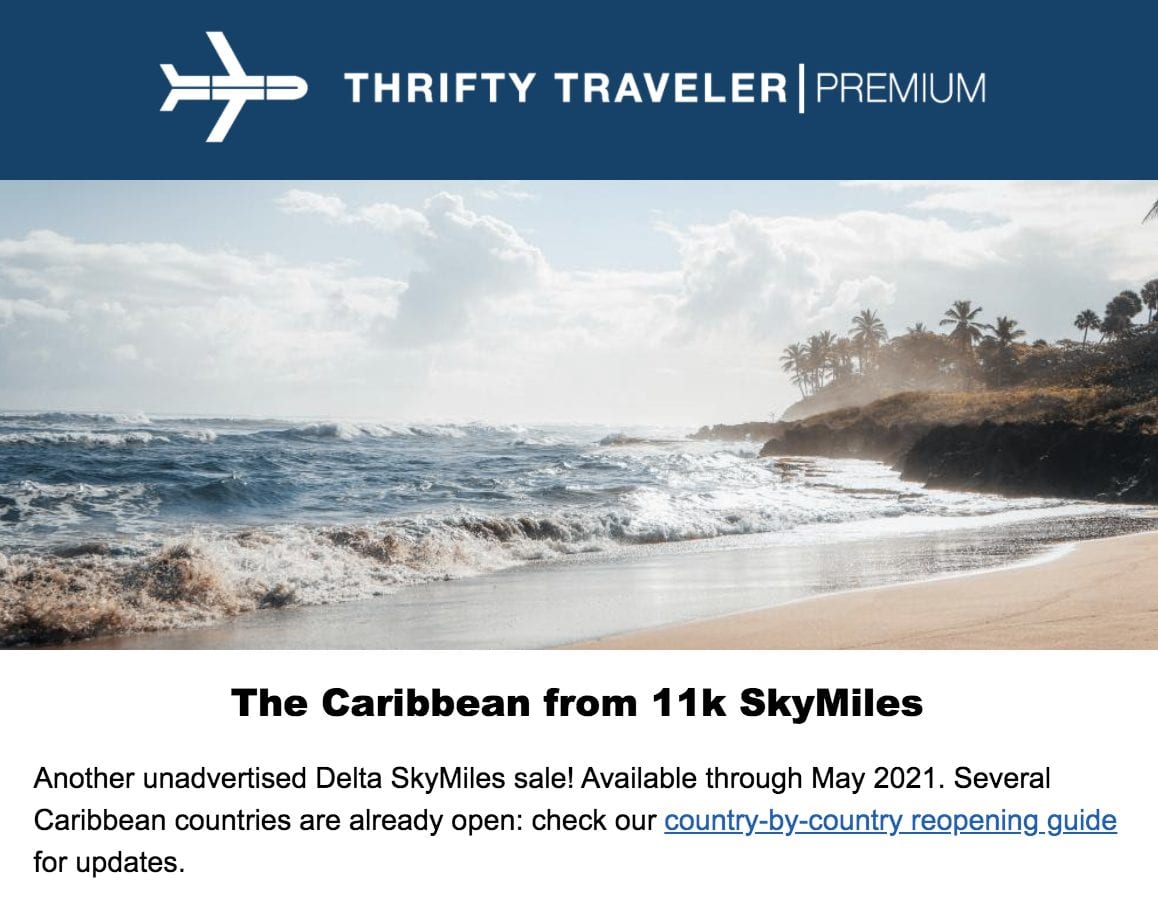 thrifty traveler premium Caribbean deal