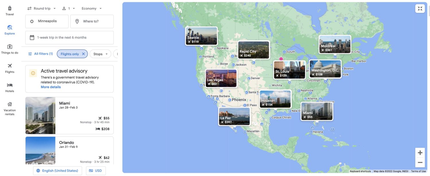 round trip google flights search anywhere