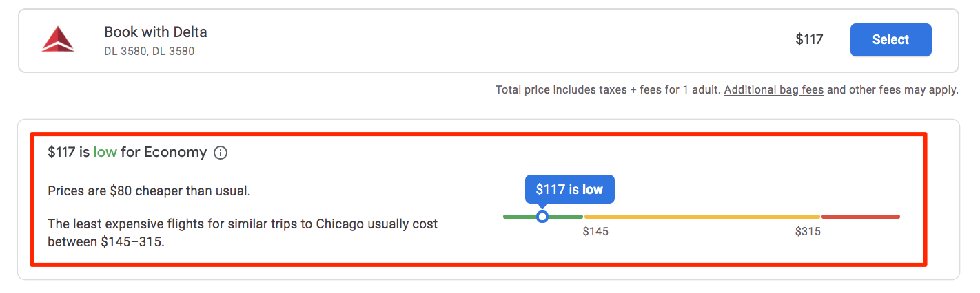 good deal indicator on google flights