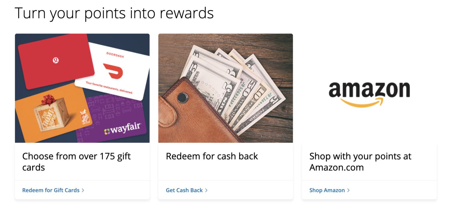 Redeem Chase points for giftcards, cashback or at Amazon