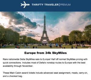 thrifty traveler premium skymiles deal