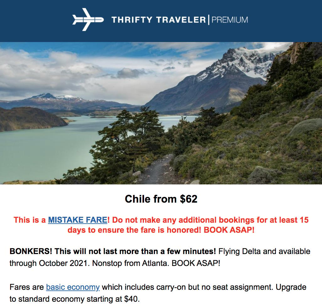 thrifty traveler premium chile deal