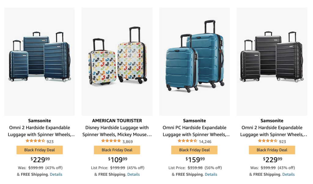 samsonite luggage on amazon