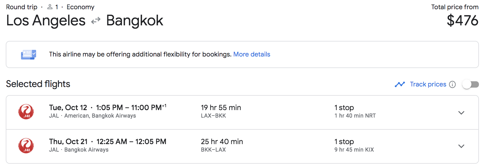 lax to bangkok flights