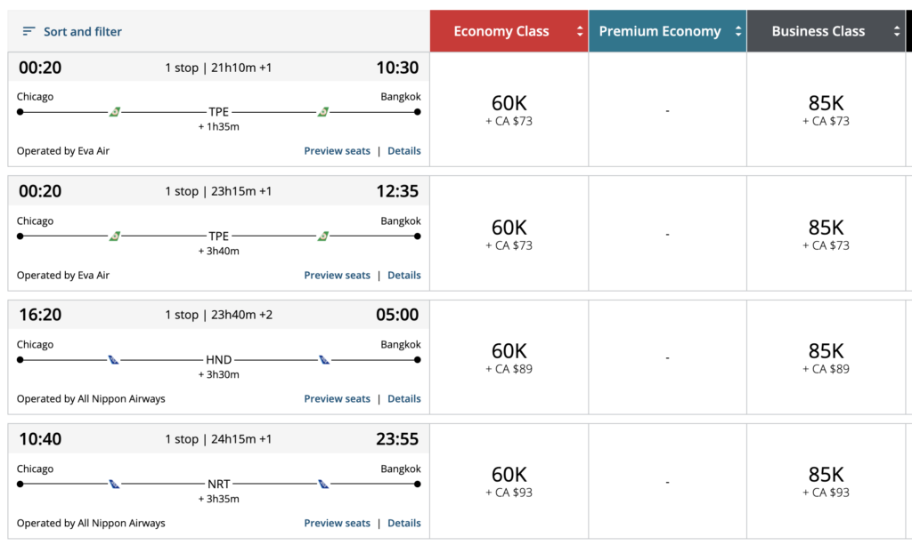 aeroplan thailand using points and miles