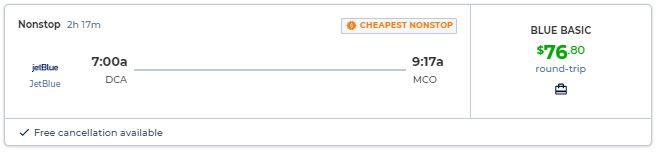 mco to dca one way