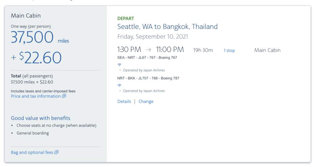 thailand using points and miles