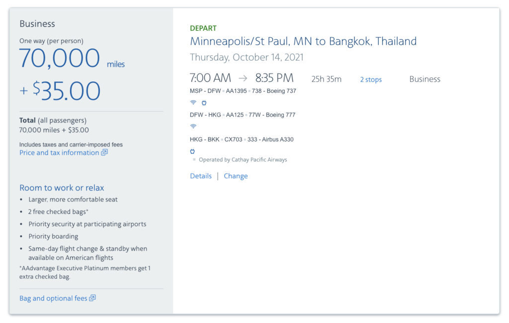 thailand using points and miles