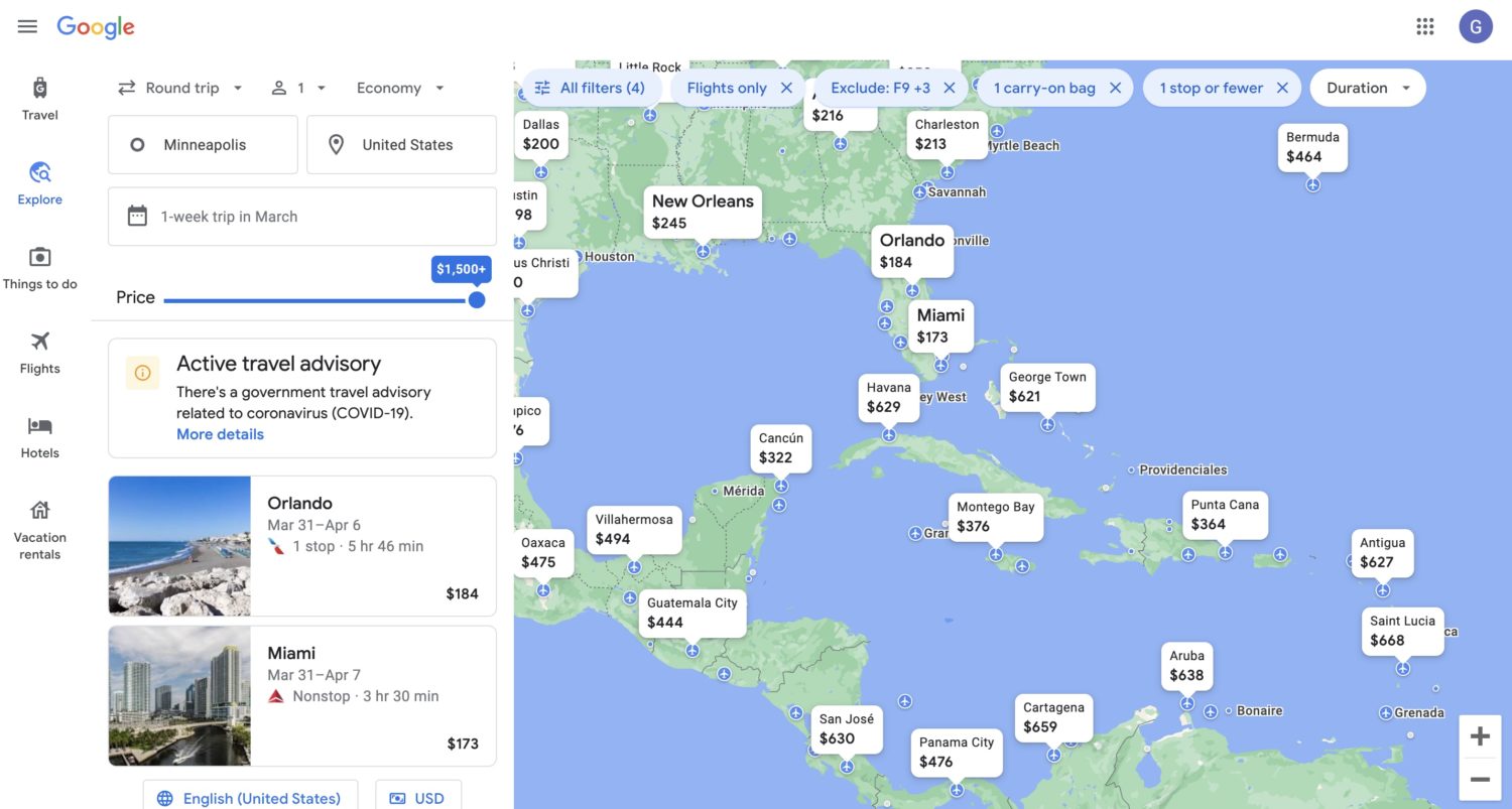 Google flights explore