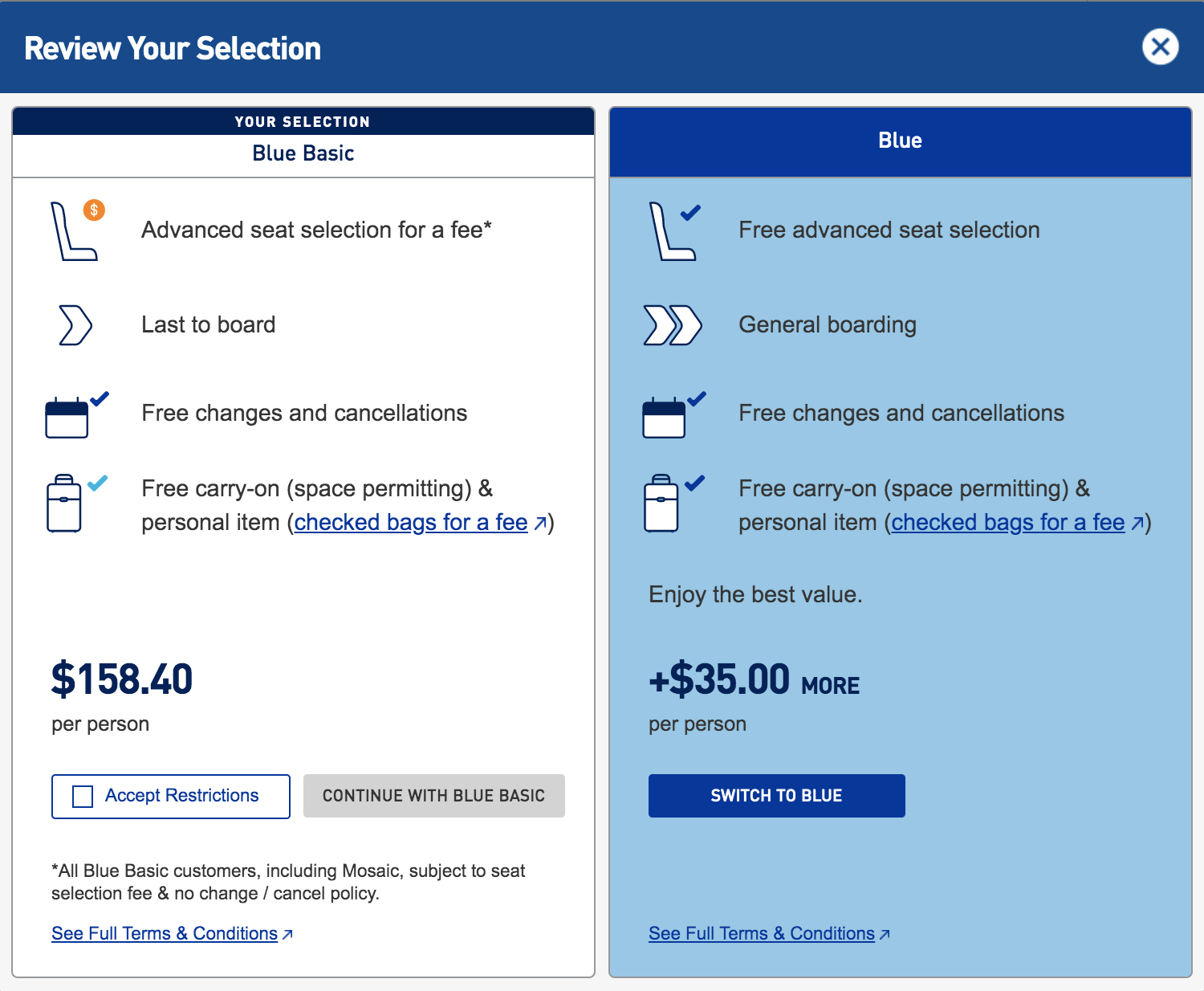 United: No plans to lift carry-on bag restrictions on basic economy tickets.