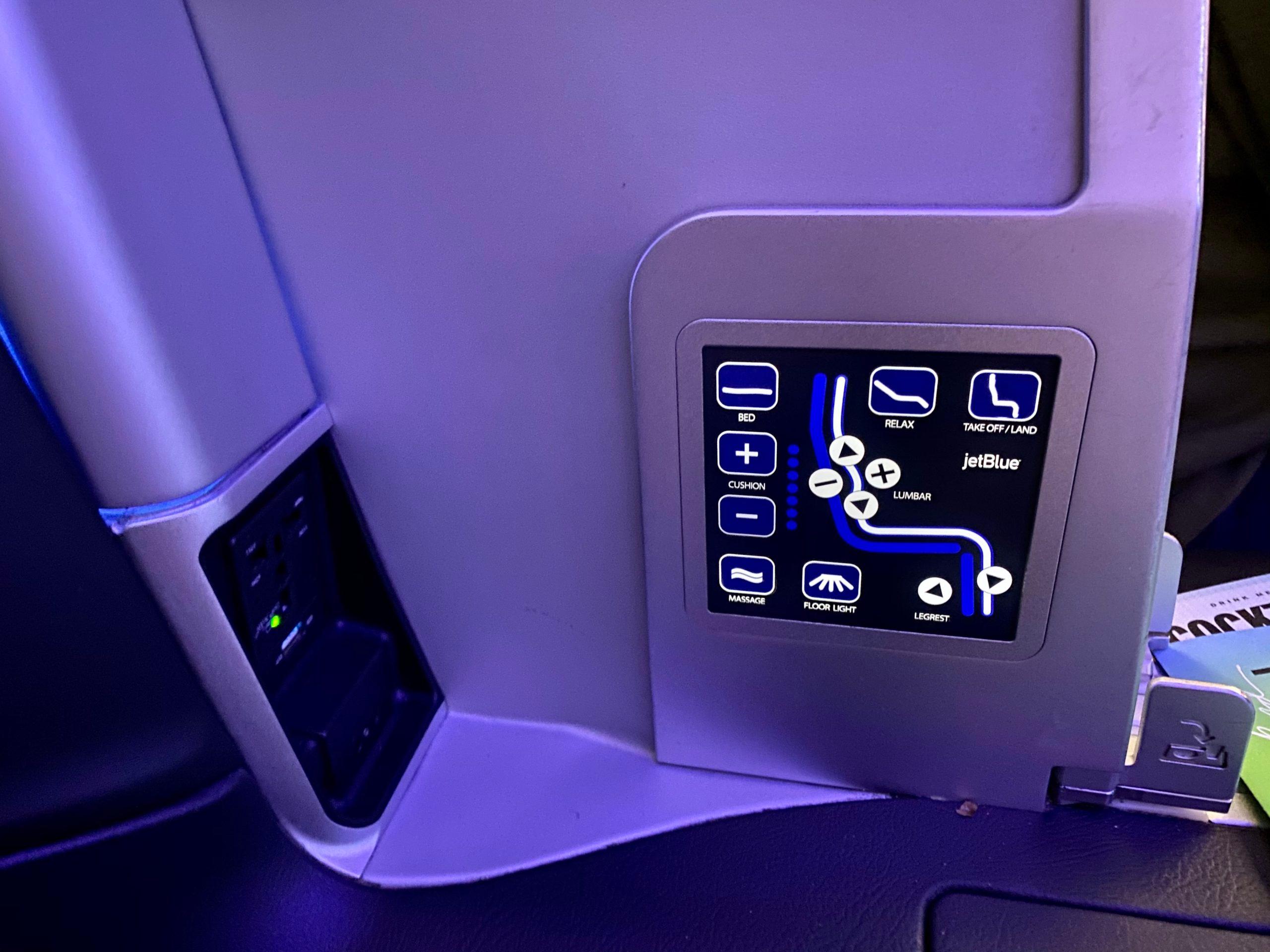 jetblue mint seat controls