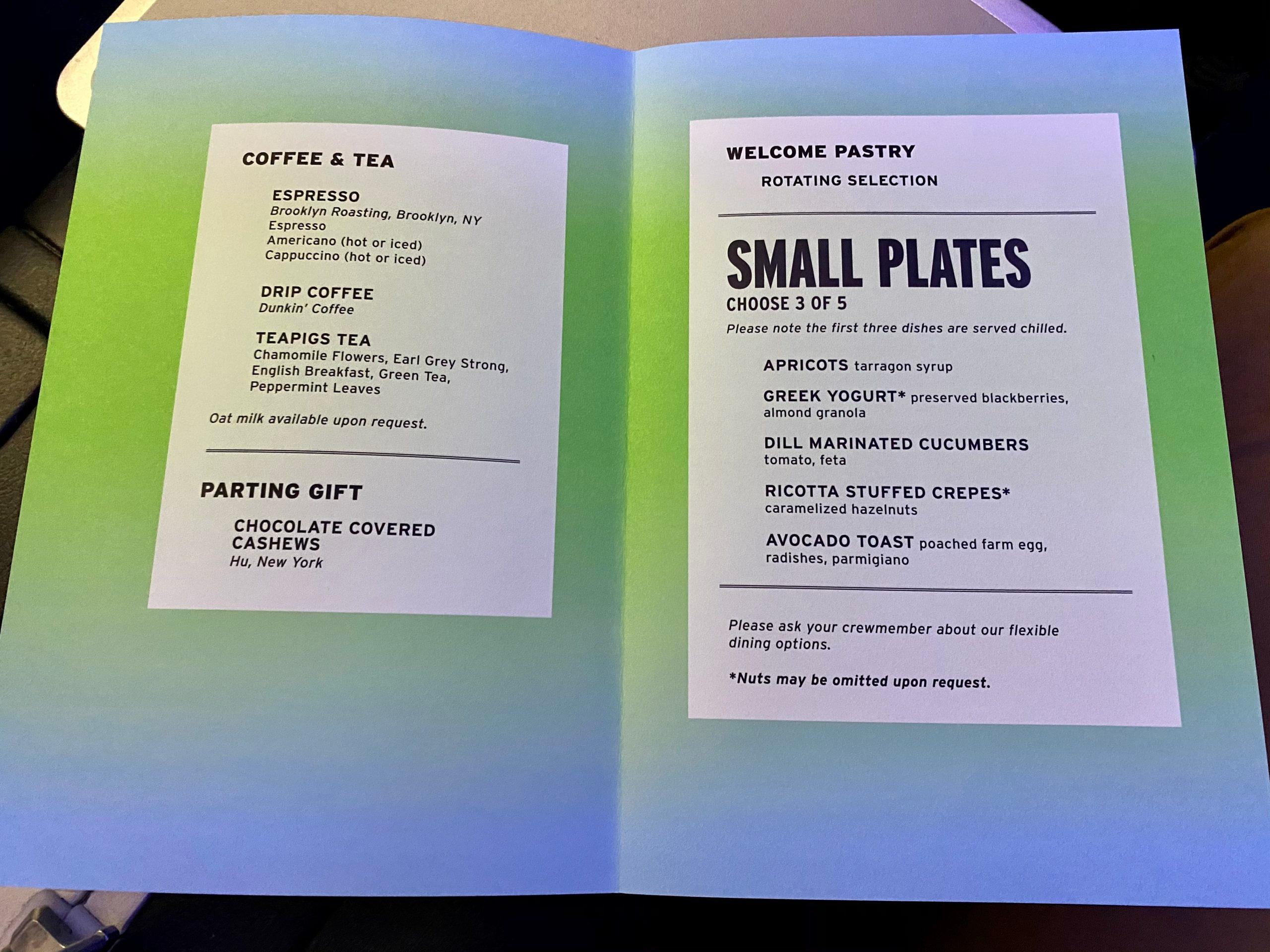 jetblue mint menu