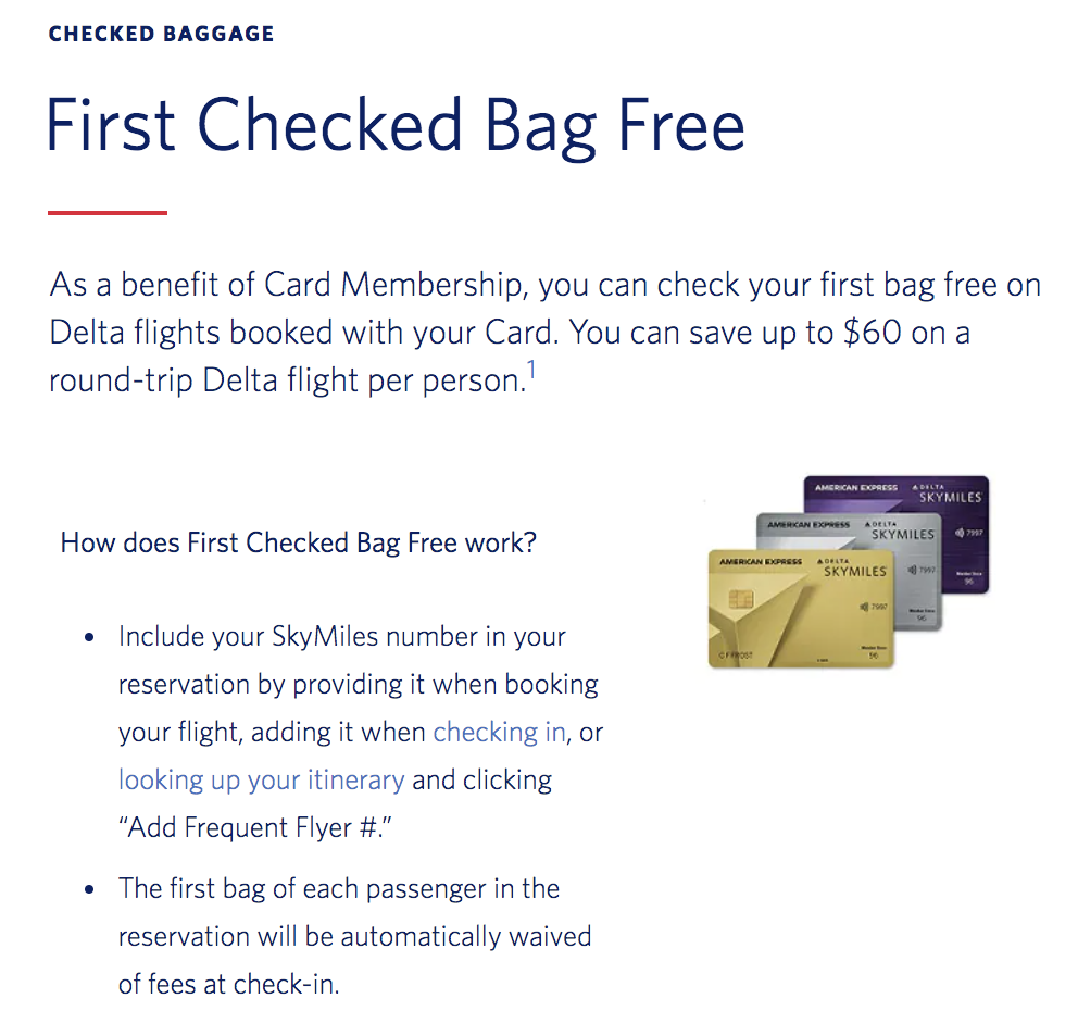 delta baggage fees free with credit card