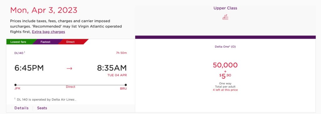 jfk to bru virgin atlantic points booking