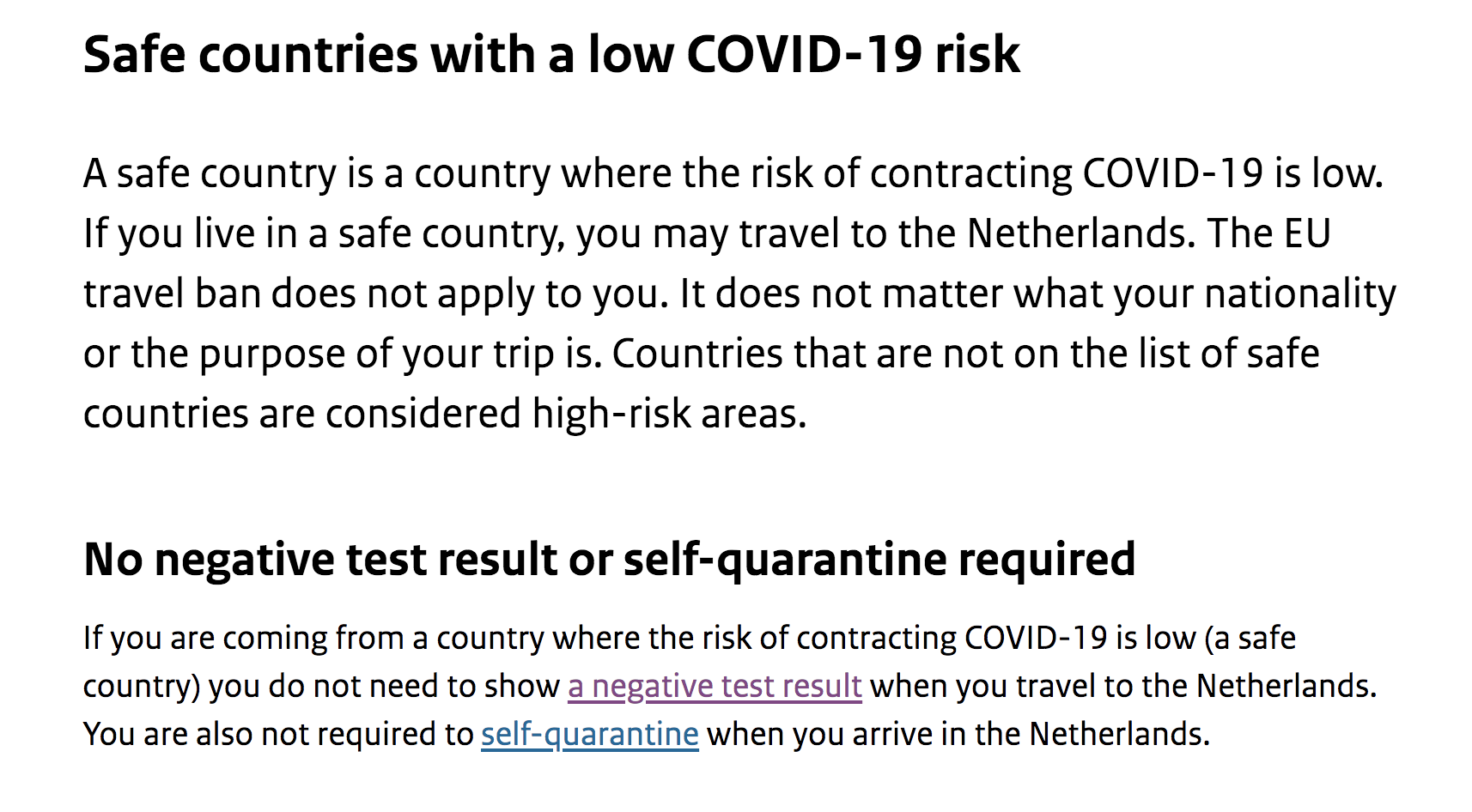 travel regulations the netherlands