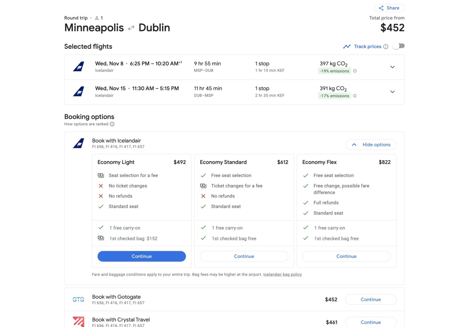 google flights pricing