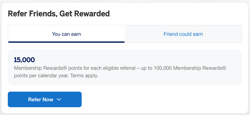 Refer Friends, Get Rewarded: Earn 15,000 membership rewards by referring your card.