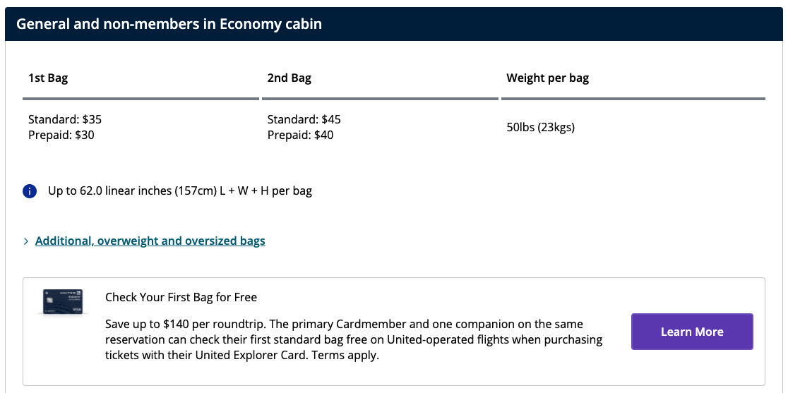 basic economy united airlines checked baggage size