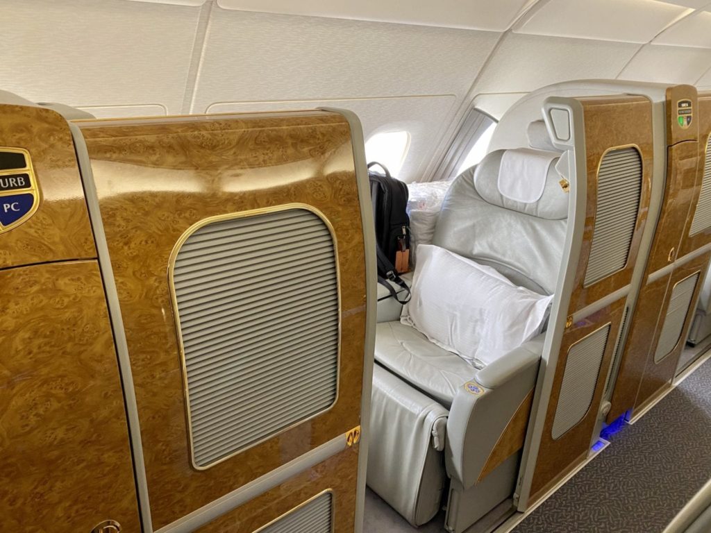 emirates first class seat on the airbus a380 - emirates first class upgrade
