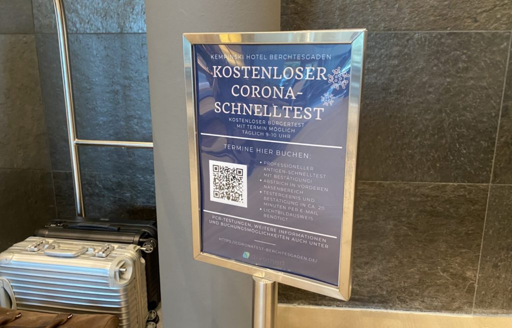 COVID testing sign at hotel in Germany