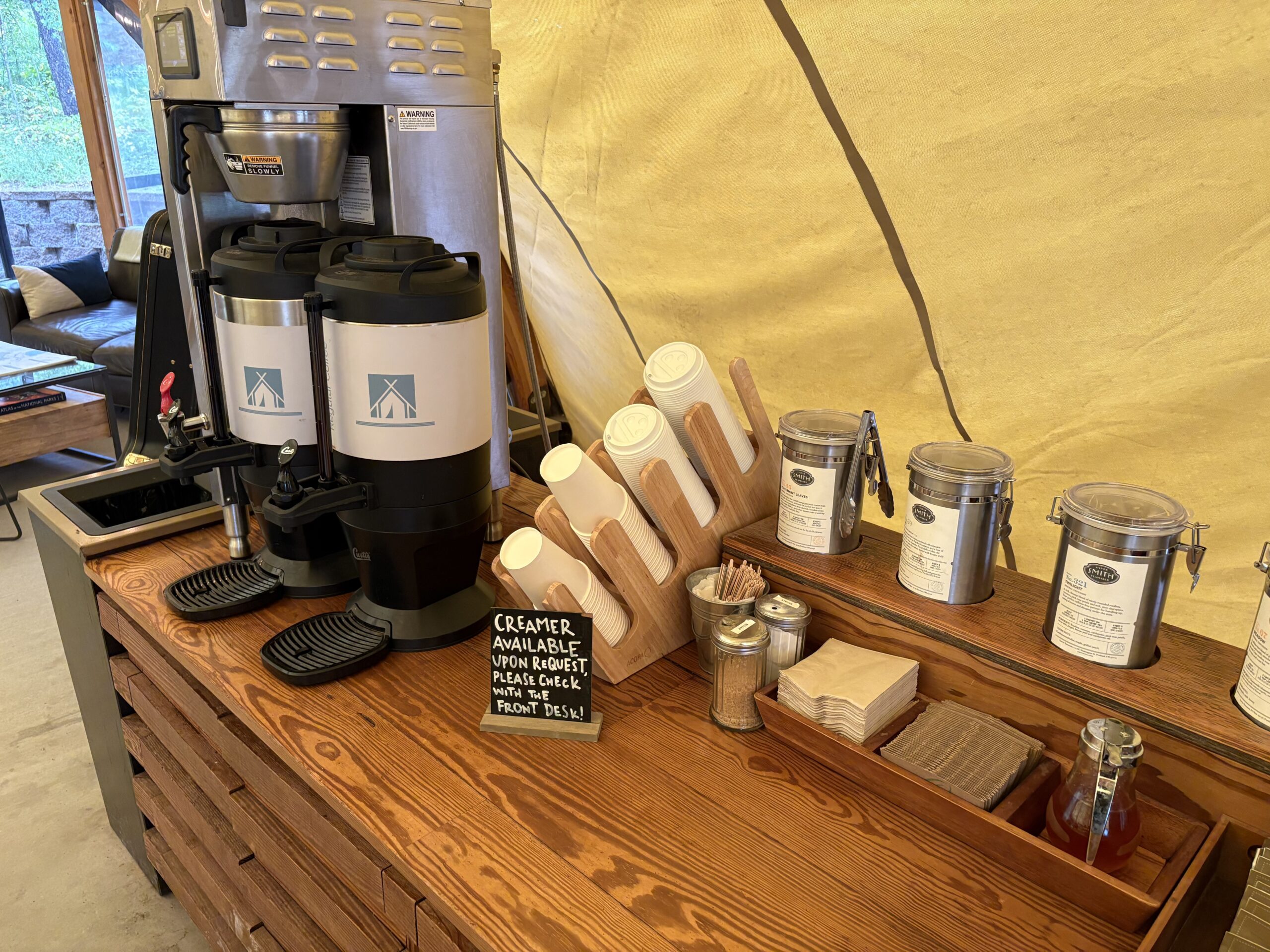 Coffee area at Under Canvas