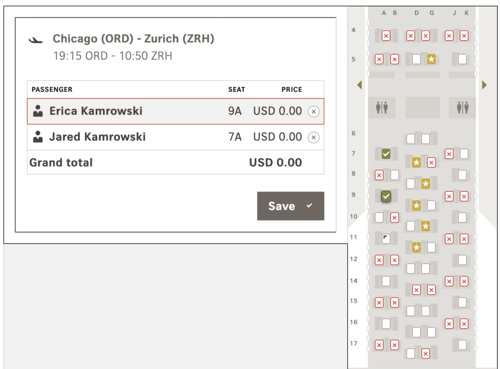 swiss business class seat