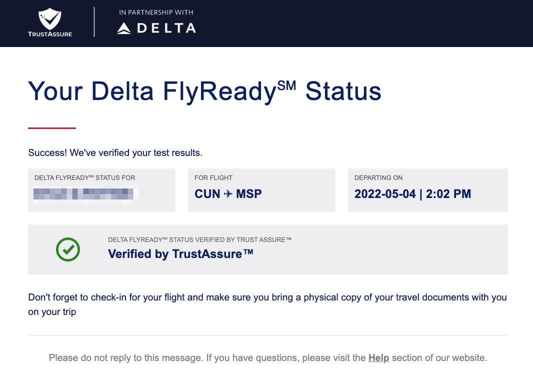 delta flyready negative test