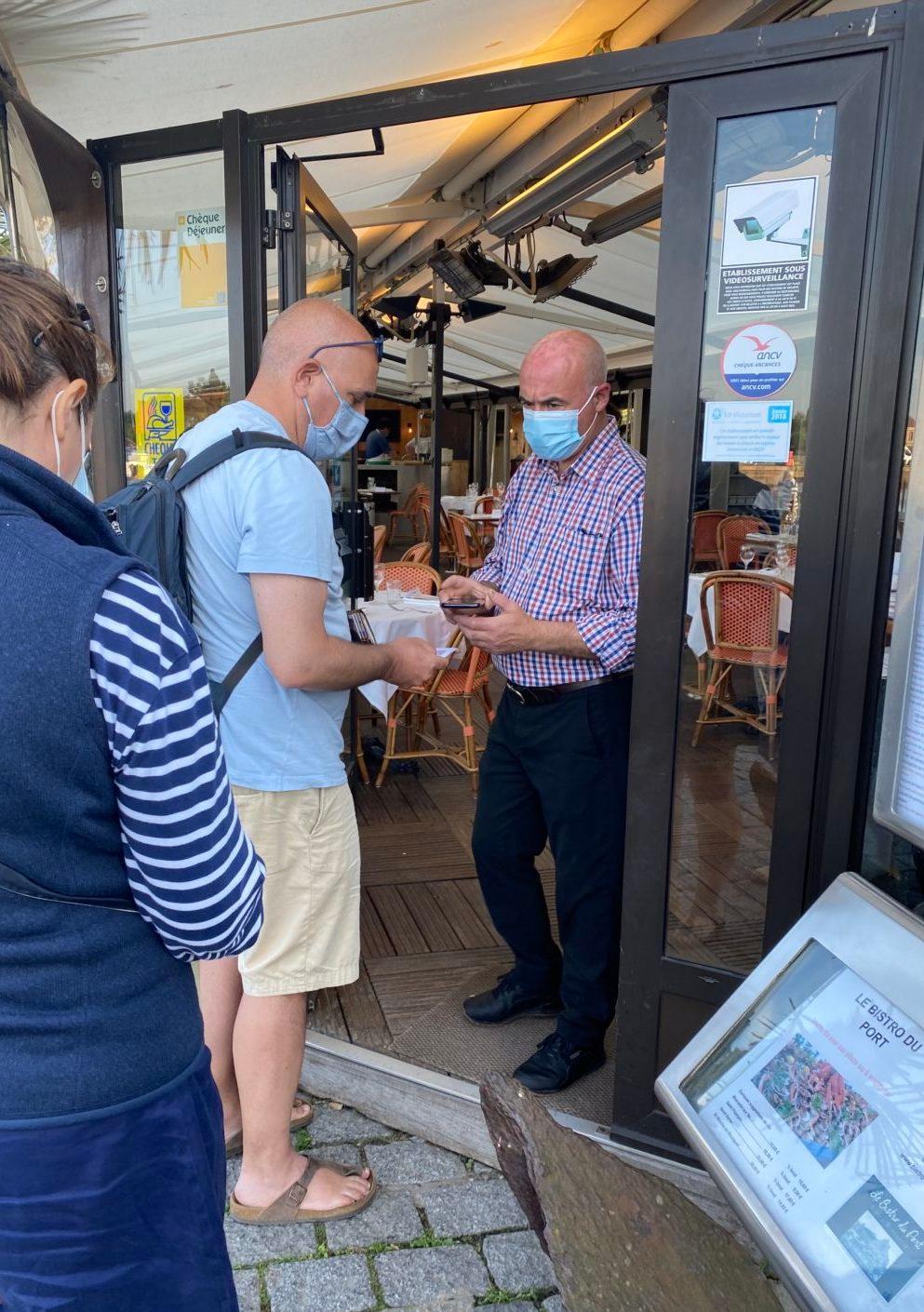 travelers entering a restaurant