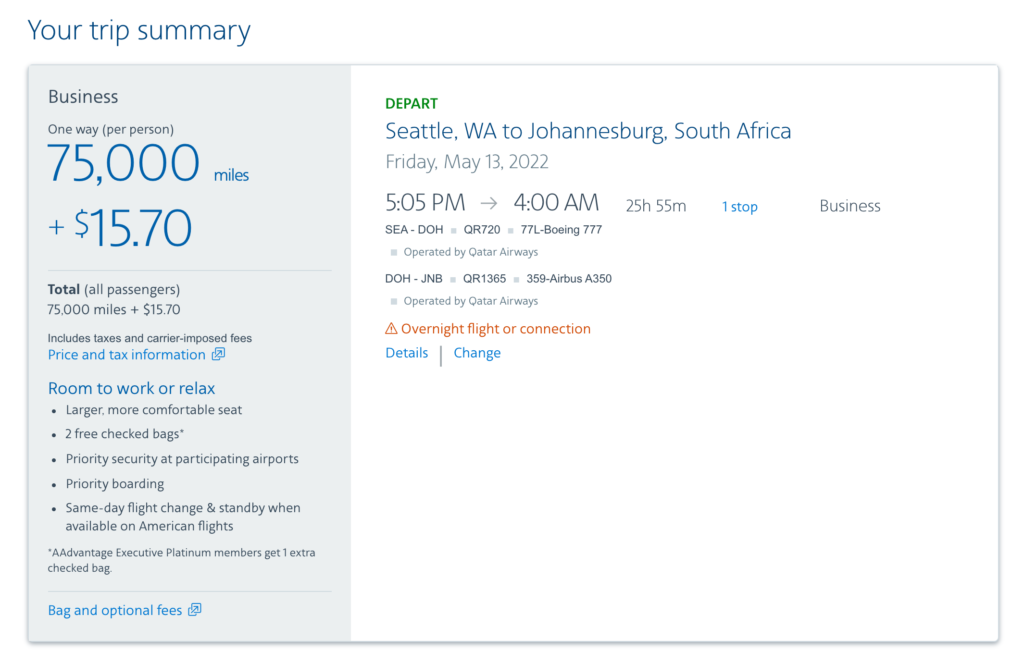 book qatar qsuites with American Airlines miles