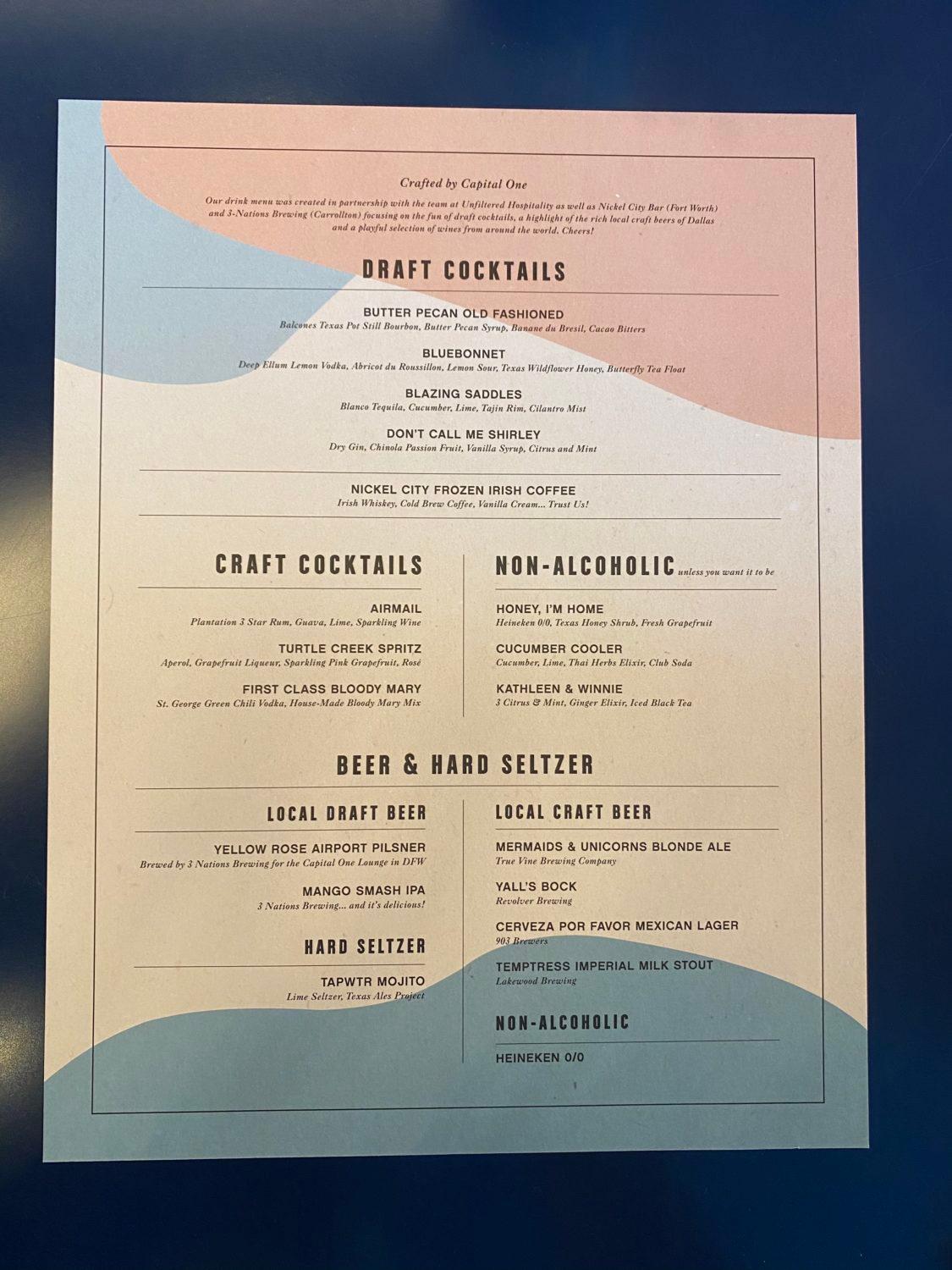 capital one lounge dallas cocktail menu