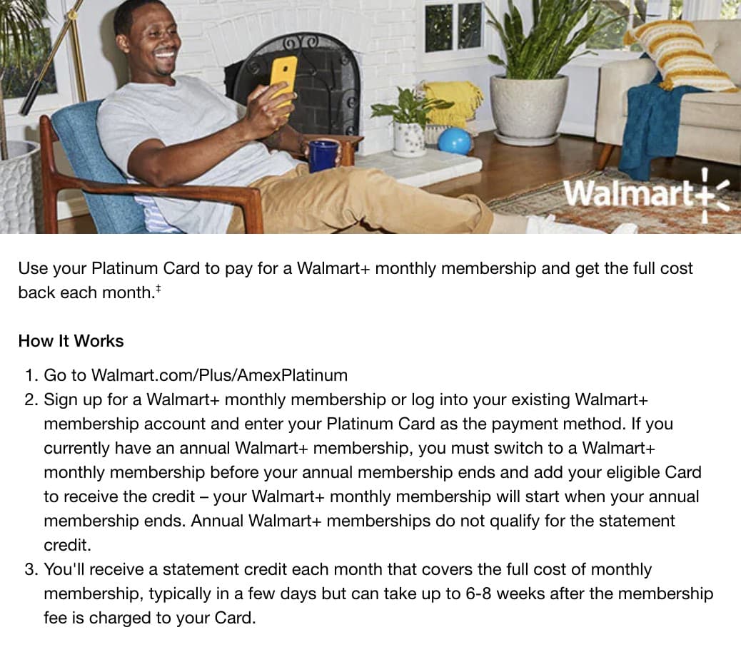 amex platinum walmart+ credit