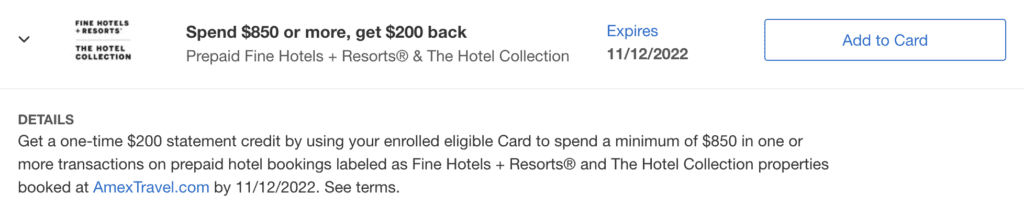 fine hotels and resorts amex offer