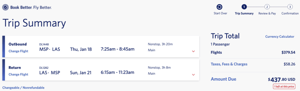 Delta MSP LAS Cash price example