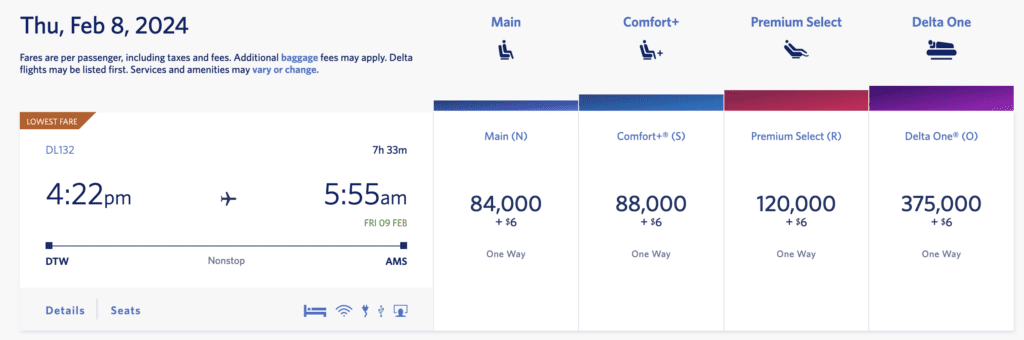 Delta One DTW AMX skymiles example