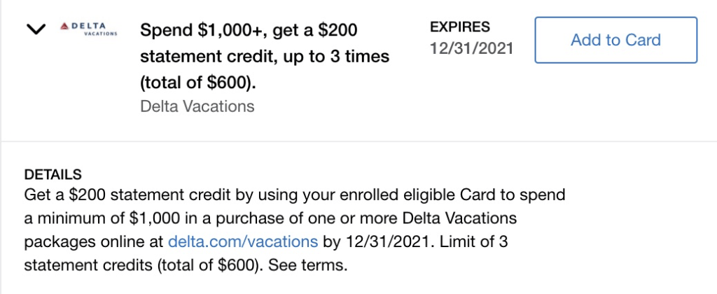 delta vacations amex offer