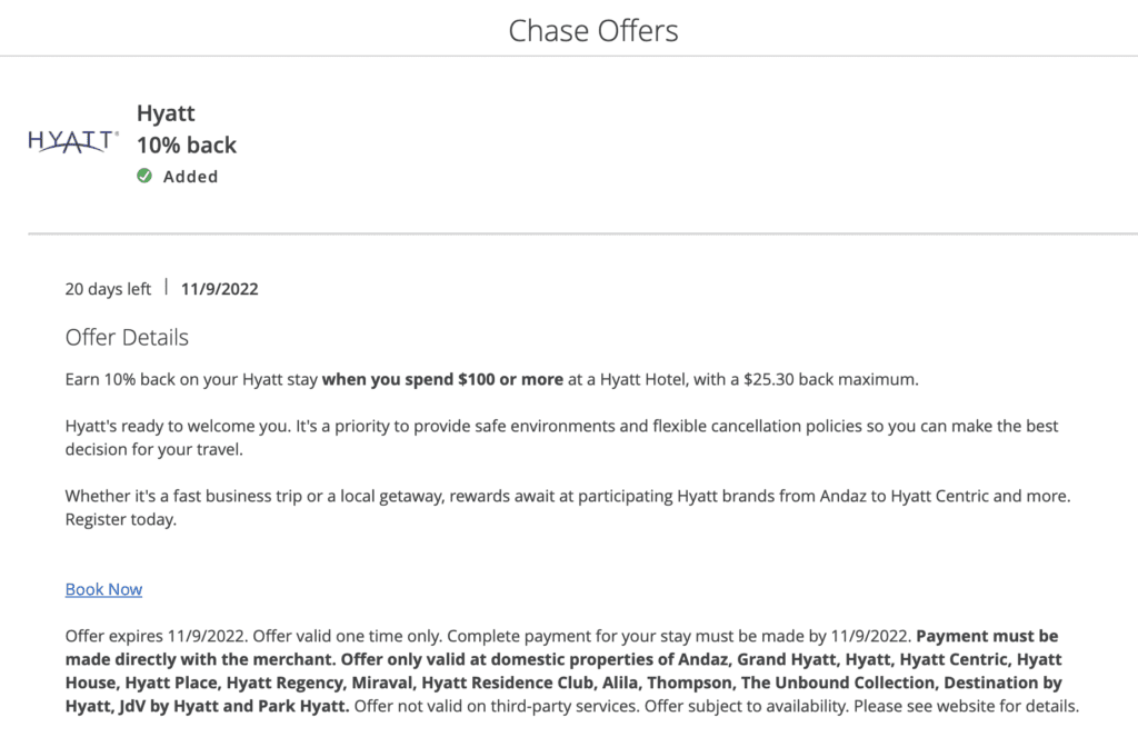 chase offer hyatt