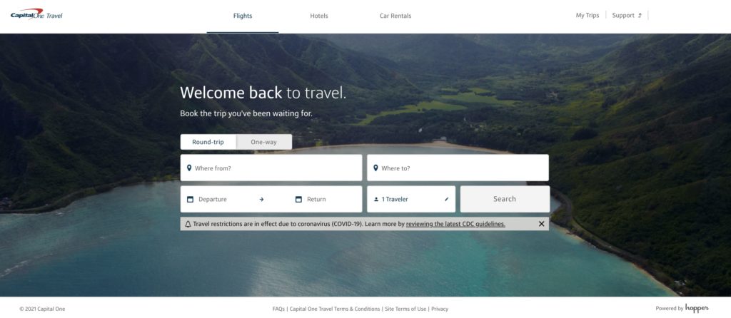 capital one travel portal home