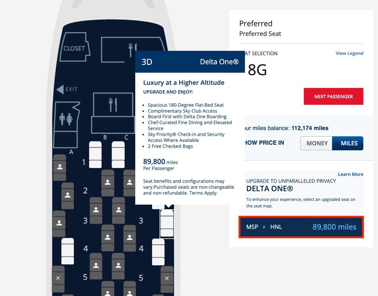 delta one upgrade with miles