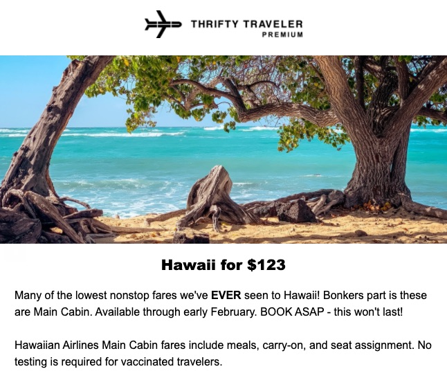 thrifty traveler premium deal to hawaii