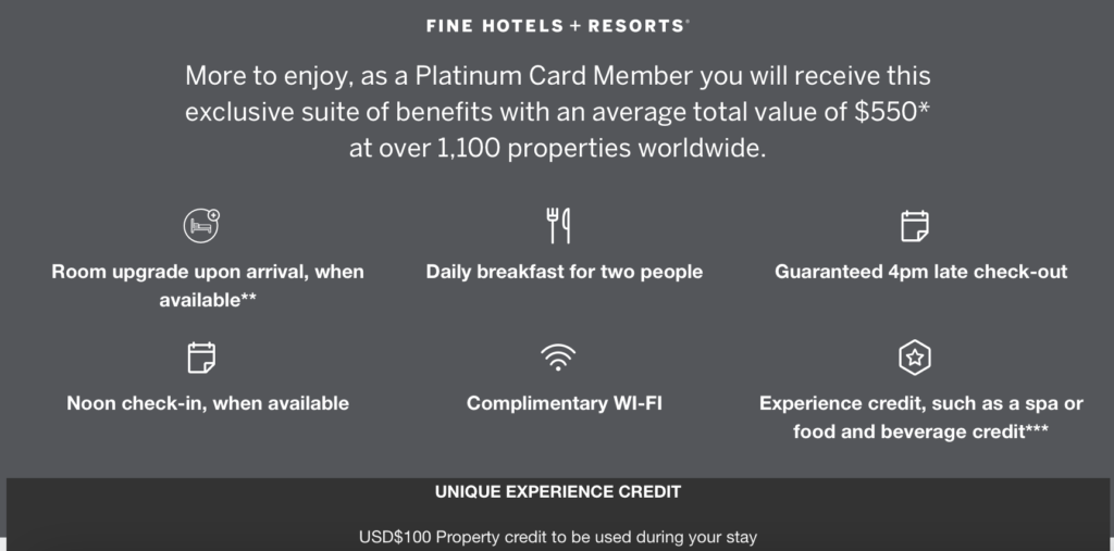 Amex Fine Hotels and resorts benefits