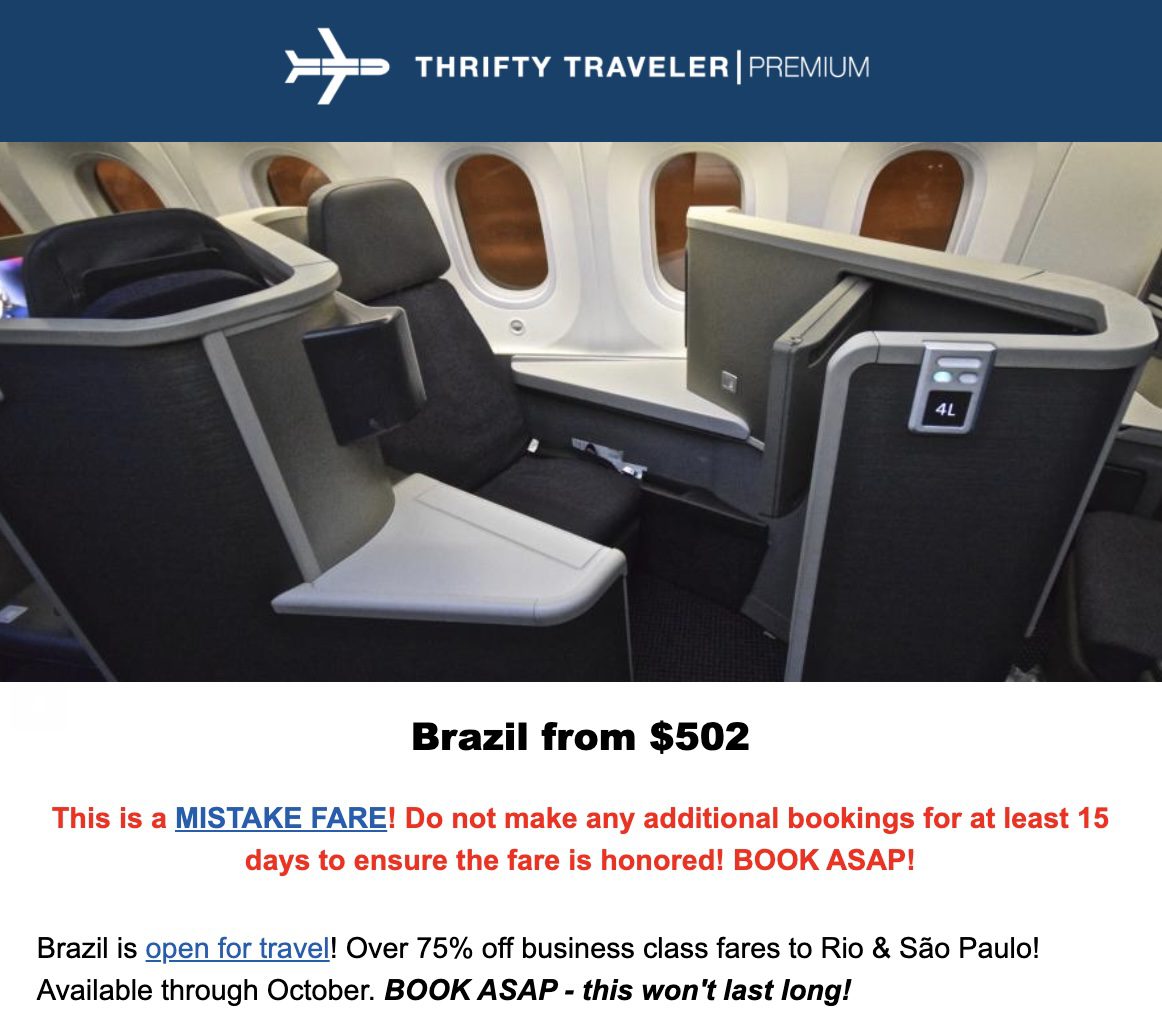 Brazil business class mistake fare