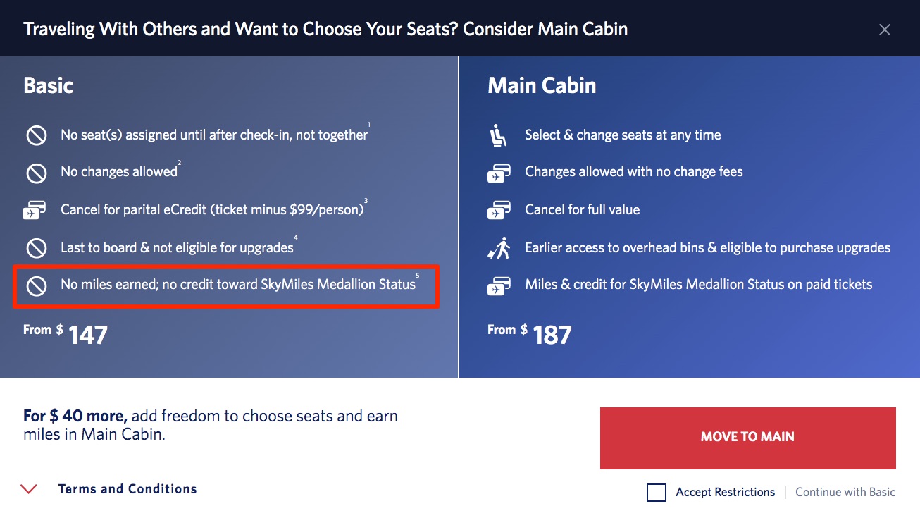 delta basic economy skymiles