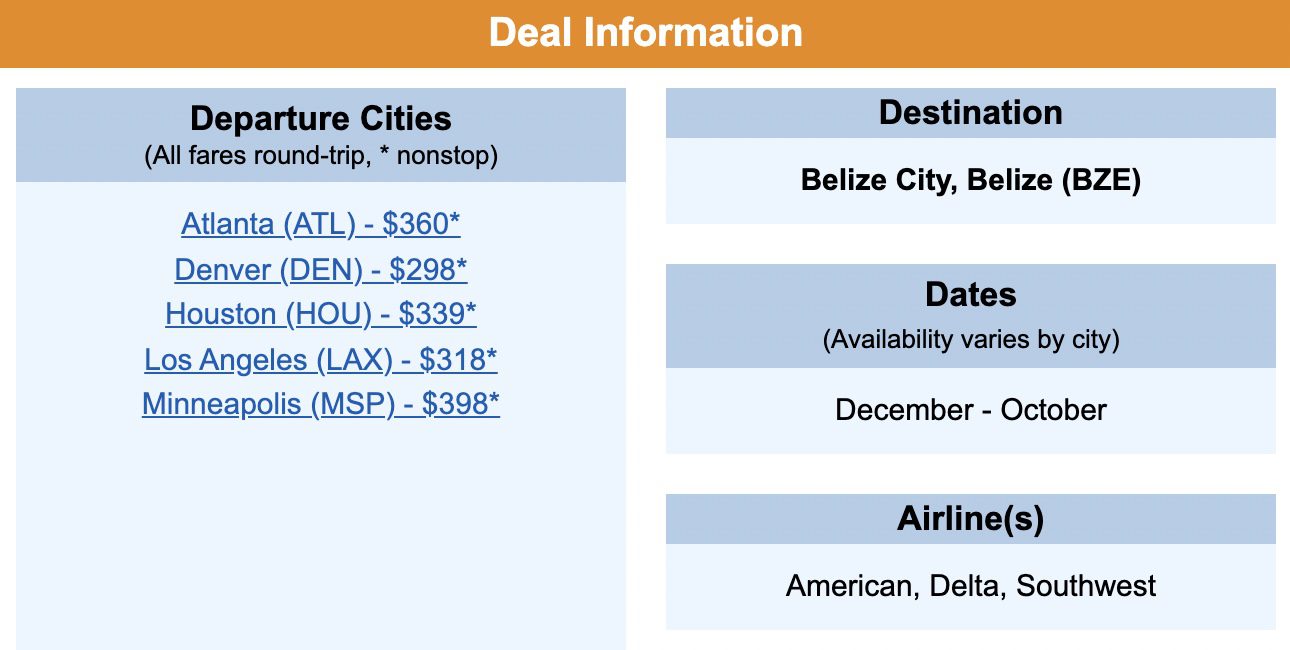 Nonstop flights to Belize