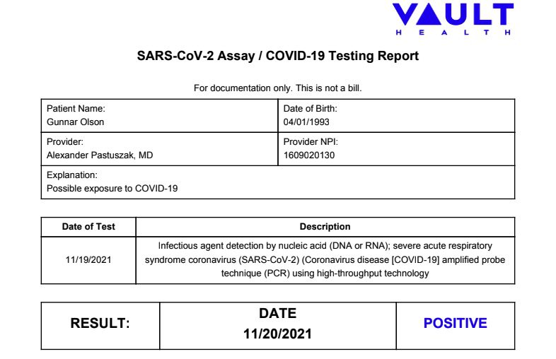 Positive COVID test